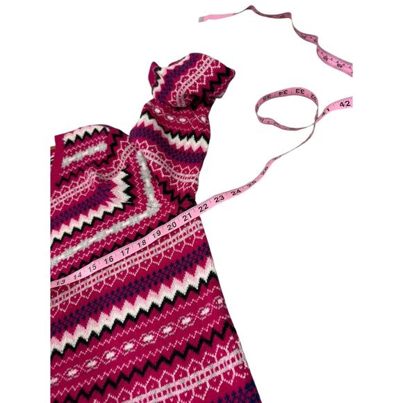 Talbots Cardigan Women’s Pink Lambs Wool Sweater Fair Isle Stripe Nordic Large - Picture 5 of 6